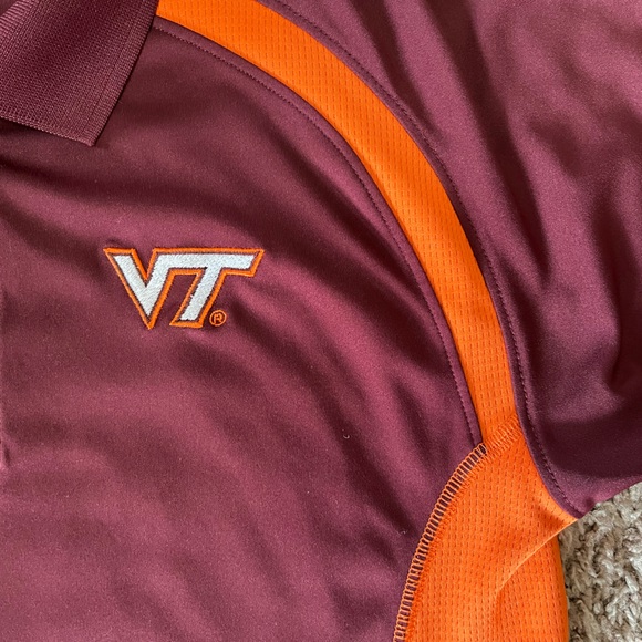 Champion Elite Polo Shirt NCAA Virginia Tech Hokies Mens Large S Maroon Orange - Picture 3 of 6